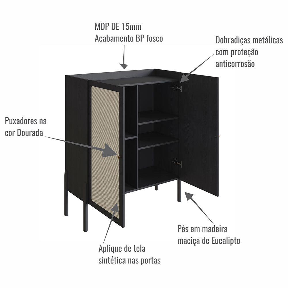Cristaleira Oslo 2 PT Preta e Nero