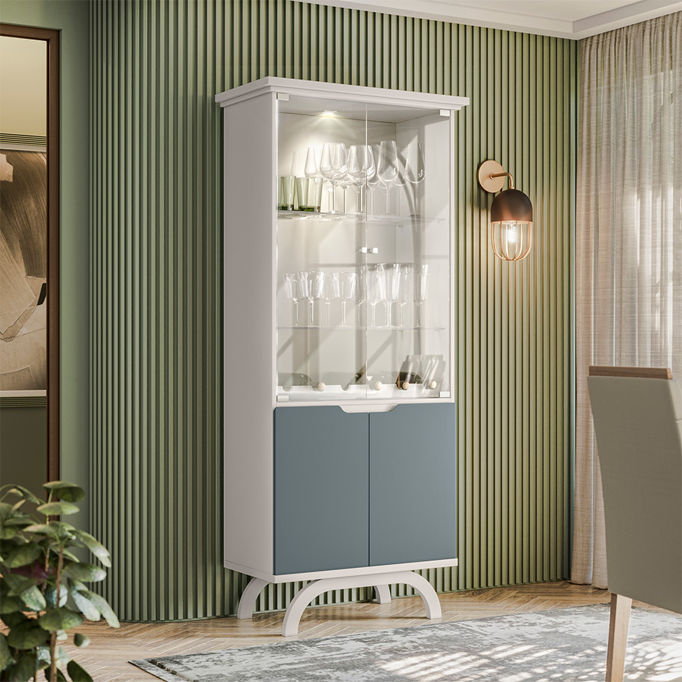 Cristaleira Vicenza 4 PT Off White e Cinza