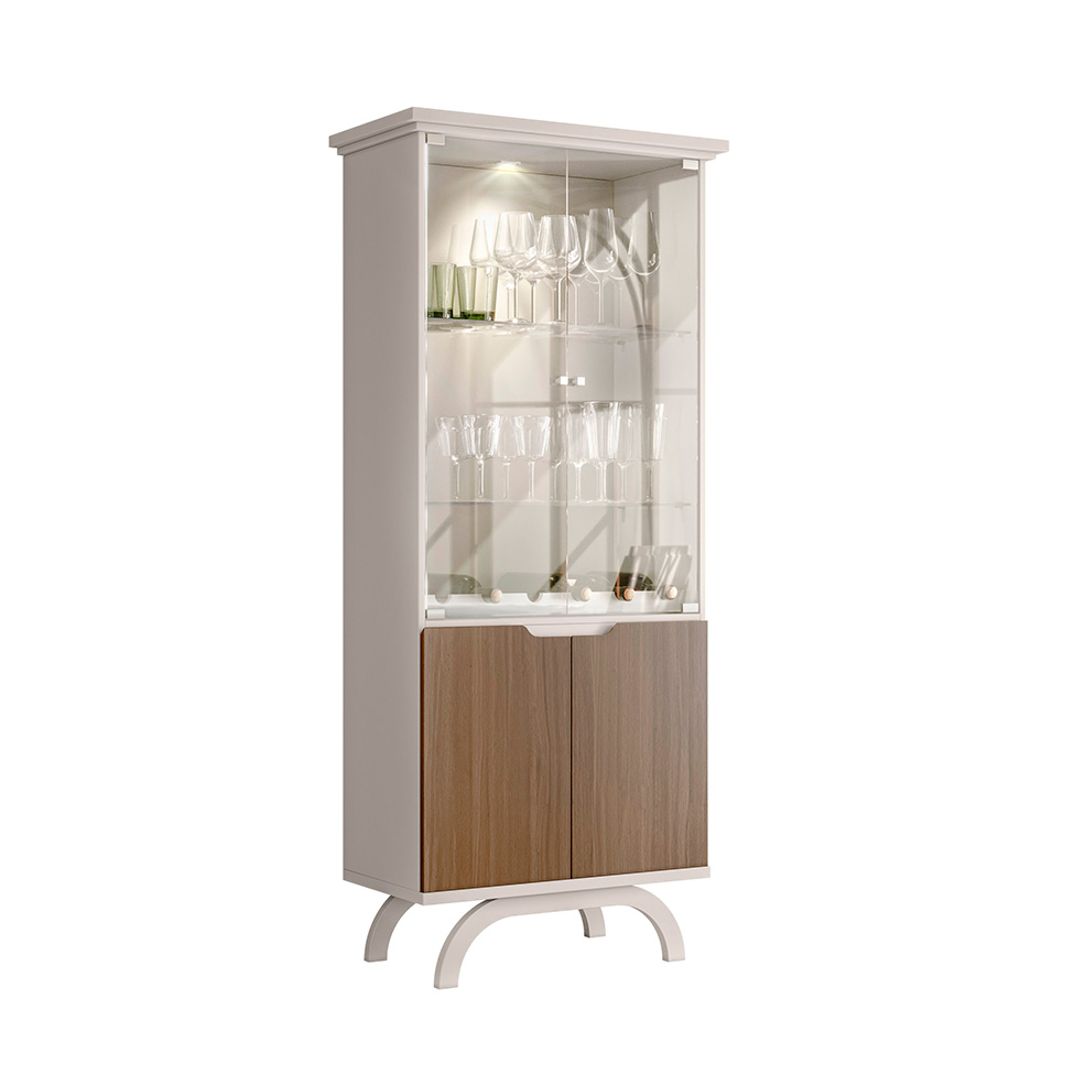 Cristaleira Vicenza 4 PT Off White e Imbuia
