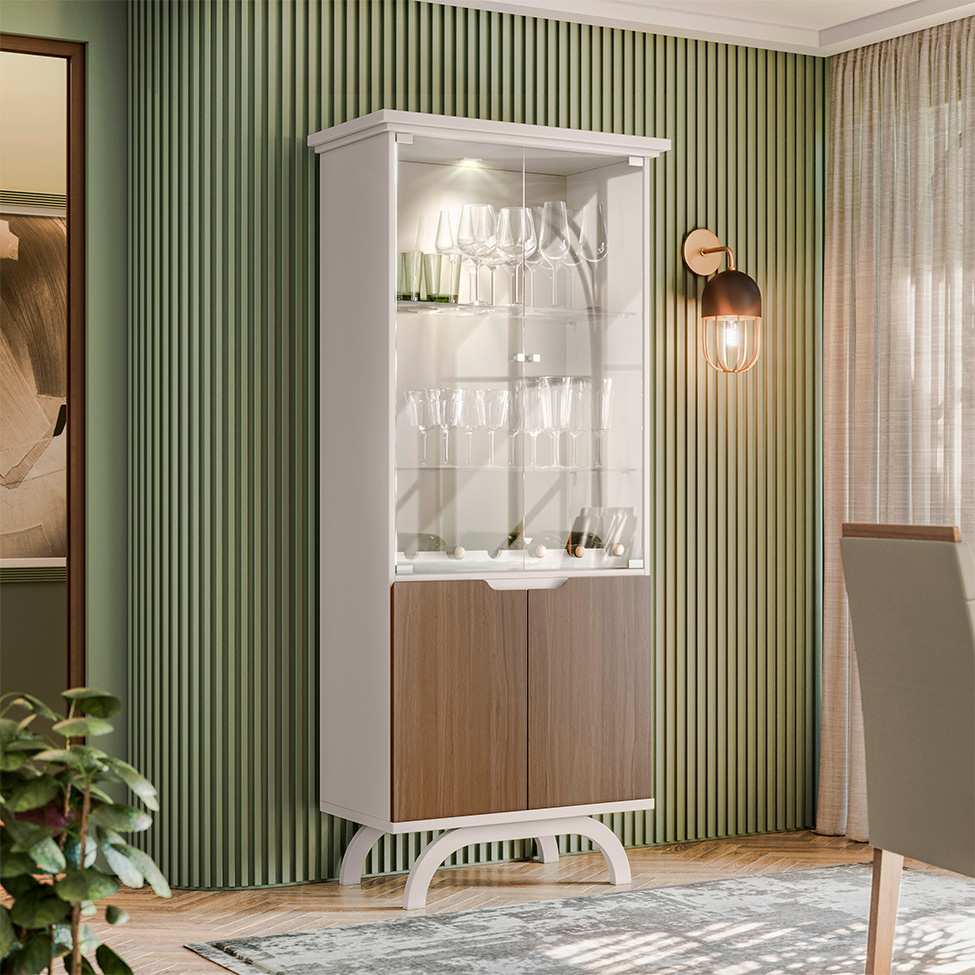 Cristaleira Vicenza 4 PT Off White e Imbuia