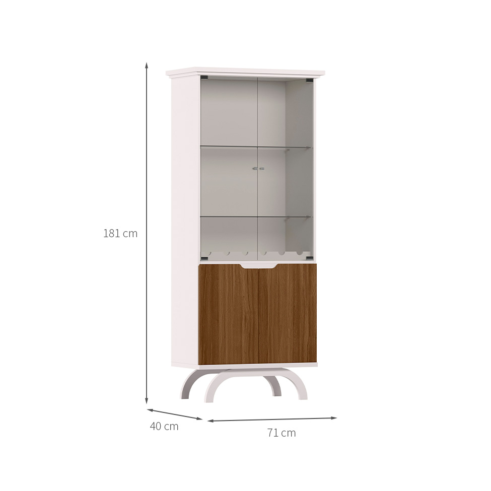 Cristaleira Vicenza 4 PT Off White e Imbuia
