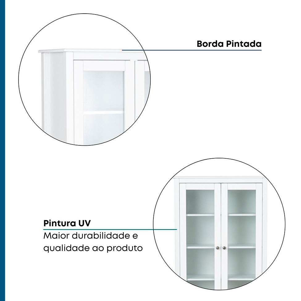 Cristaleira Vogue com Vidro 2 Portas 1 Gaveta Branca