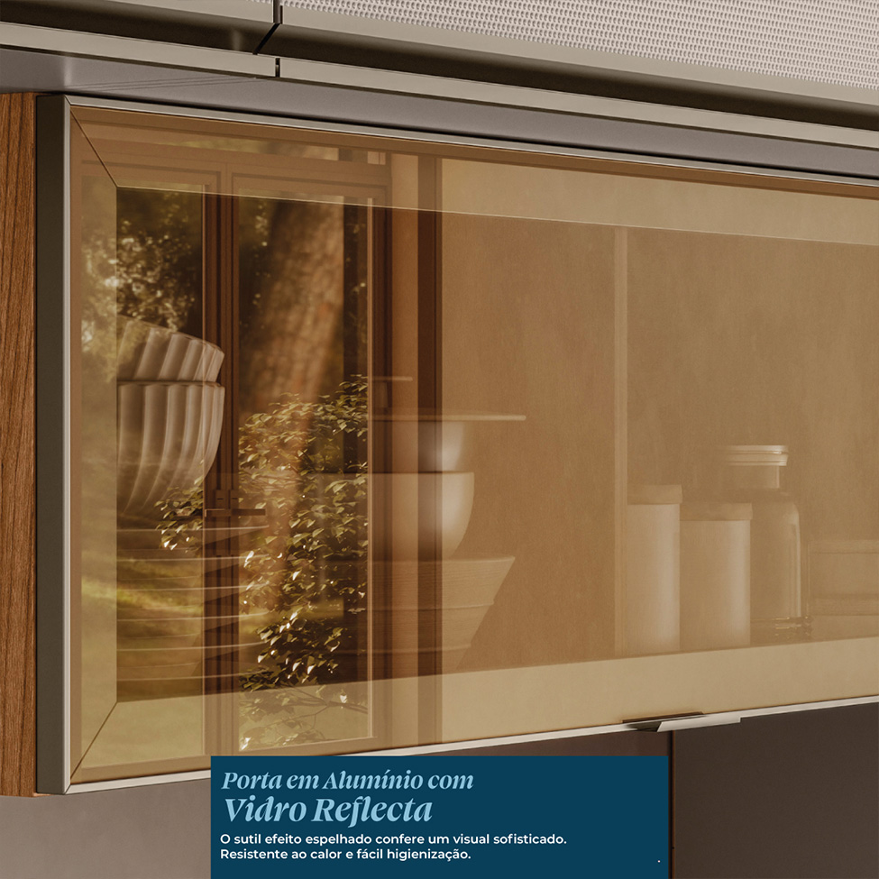 Cristaleira com Vidro Reflecta Proença 1 Porta 2 Gavetas Bege e Nogueira