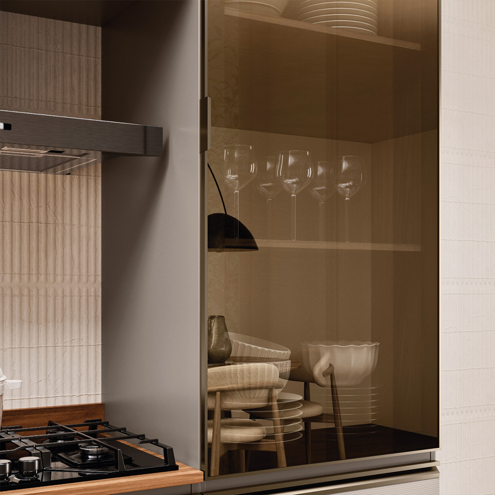 Cristaleira com Vidro Reflecta Proença 1 Porta 2 Gavetas Bege e Nogueira