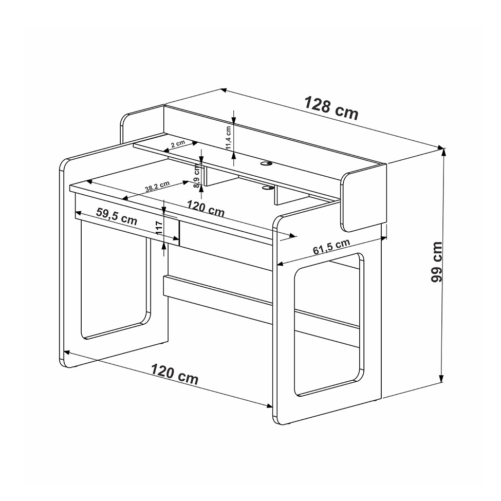 Escrivaninha Flexus 2 GV Hanover e Branca 128 cm
