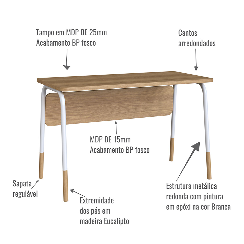 Escrivaninha Flexus Hanover e Branca 120 cm