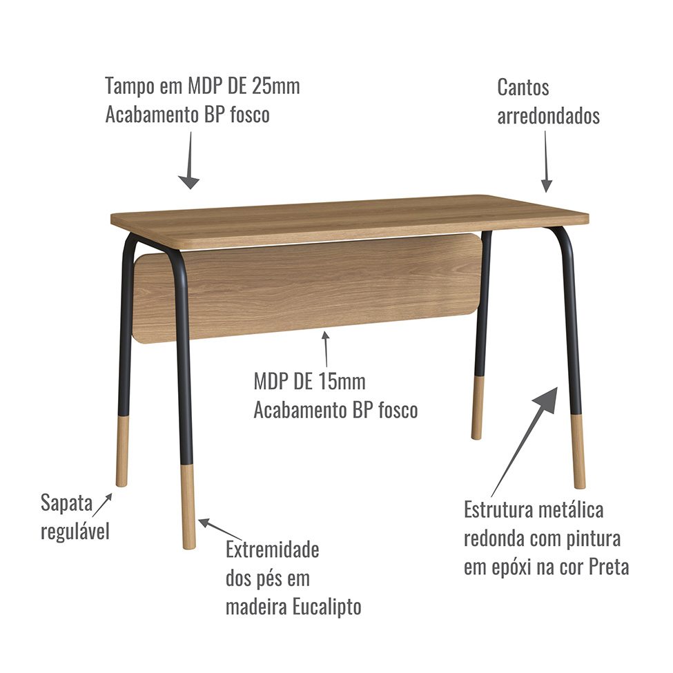 Escrivaninha Flexus Hanover e Preta 120 cm