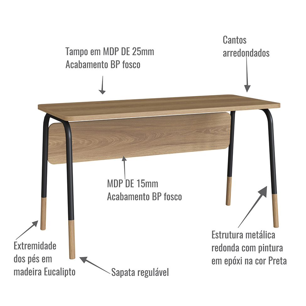 Escrivaninha Flexus Hanover e Preta 136 cm