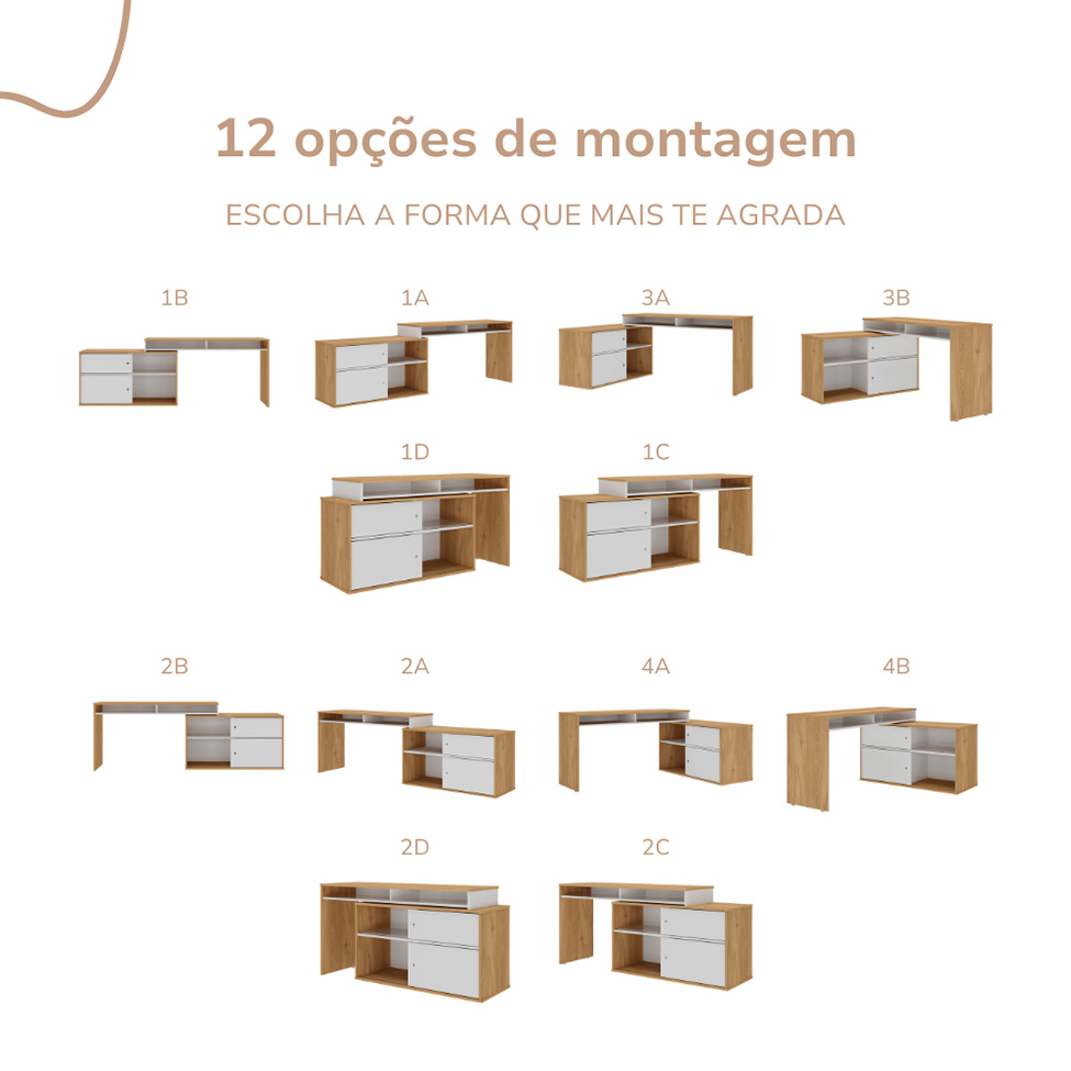 Escrivaninha Lior 2 PT Olmo e Branca