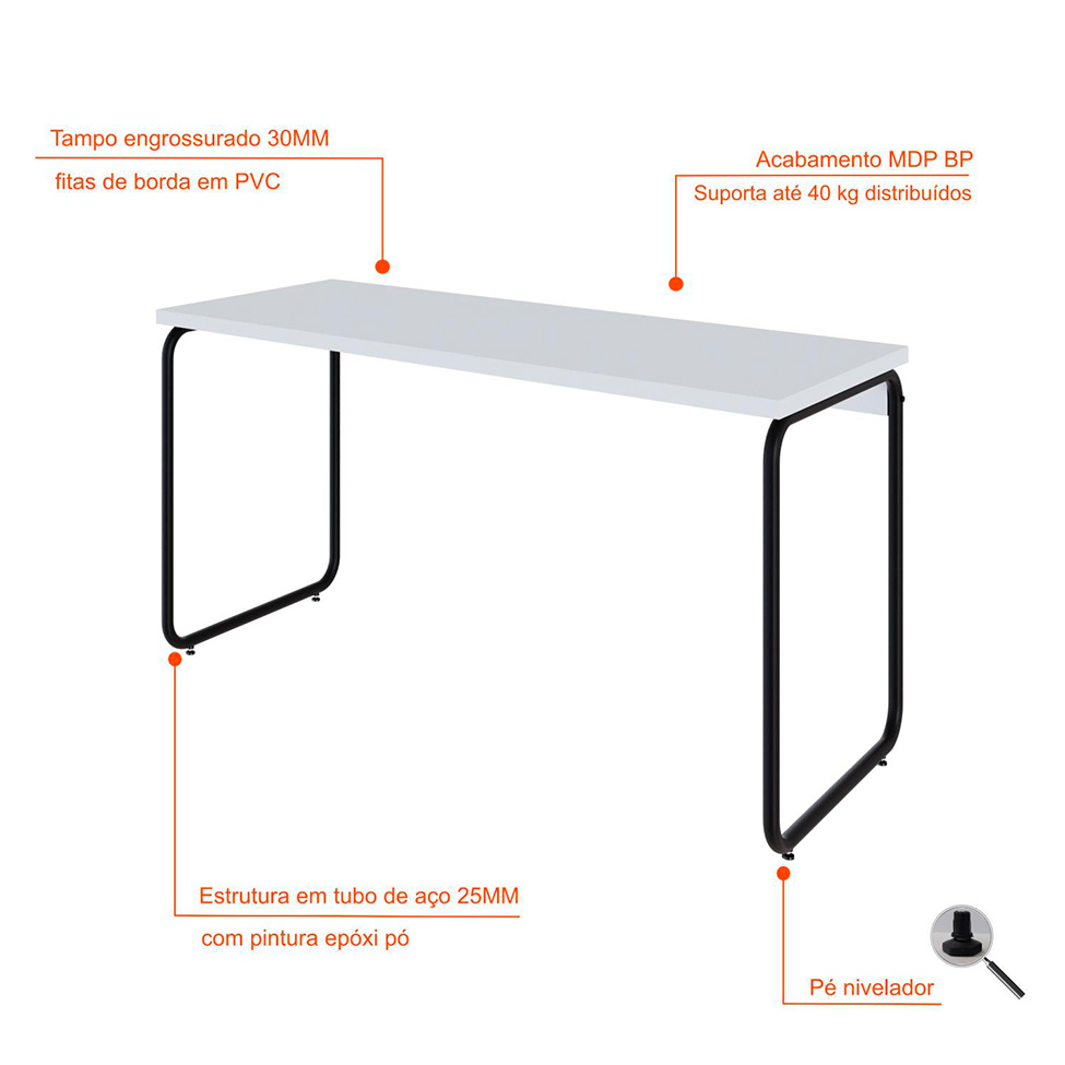 Escrivaninha Round Branca e Preta 135 cm
