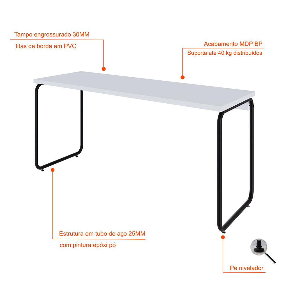 Escrivaninha Round Branca e Preta 150 cm