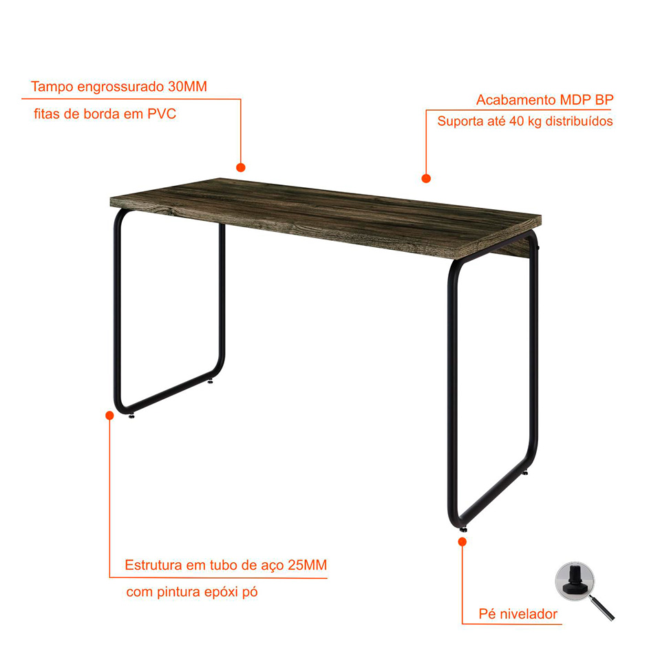 Escrivaninha Round Carvalho Dark e Preta 120 cm