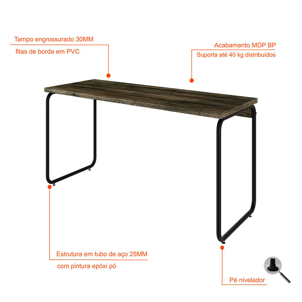 Escrivaninha Round Carvalho Dark e Preta 135 cm