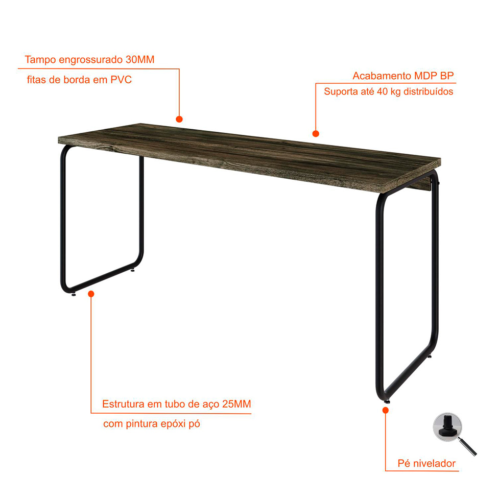 Escrivaninha Round Carvalho Dark e Preta 150 cm