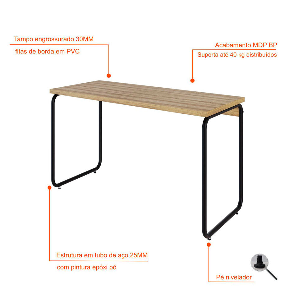 Escrivaninha Round Mel e Preta 120 cm