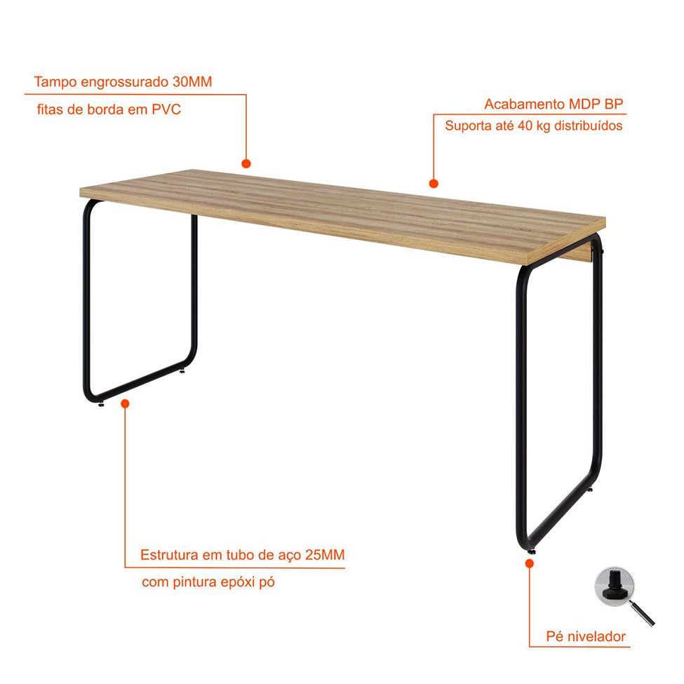 Escrivaninha Round Mel e Preta 150 cm
