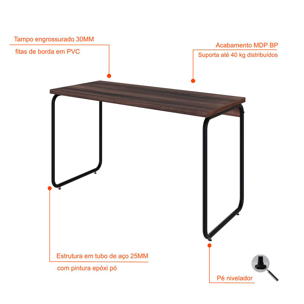 Escrivaninha Round Nogal e Preta 120 cm