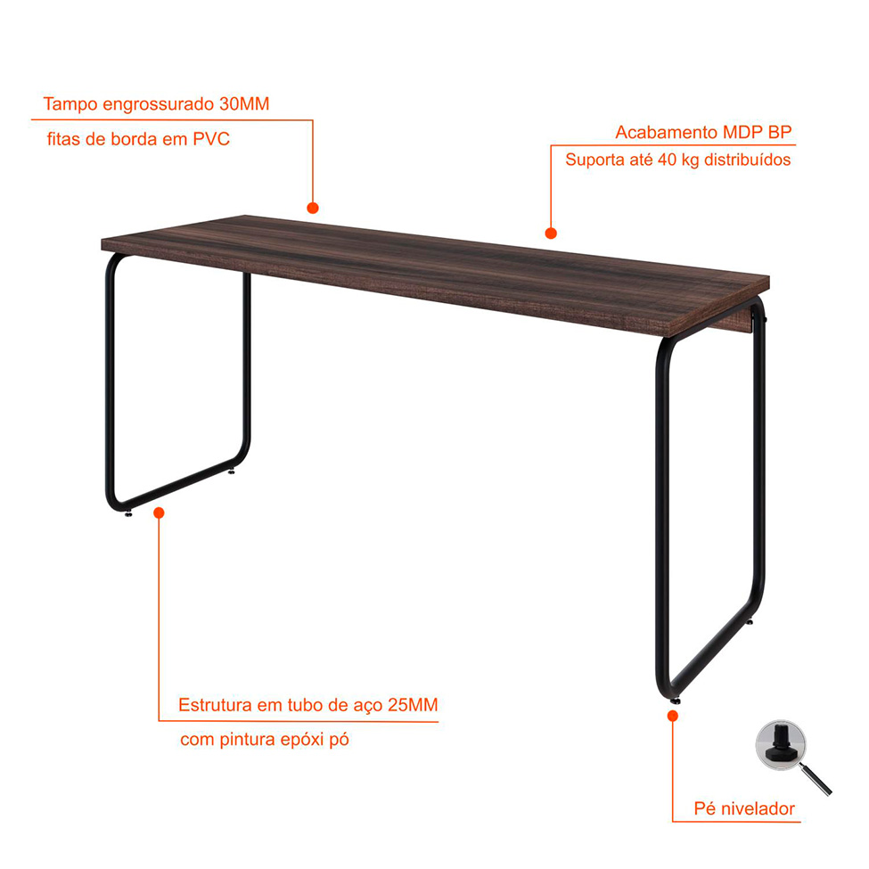 Escrivaninha Round Nogal e Preta 150 cm