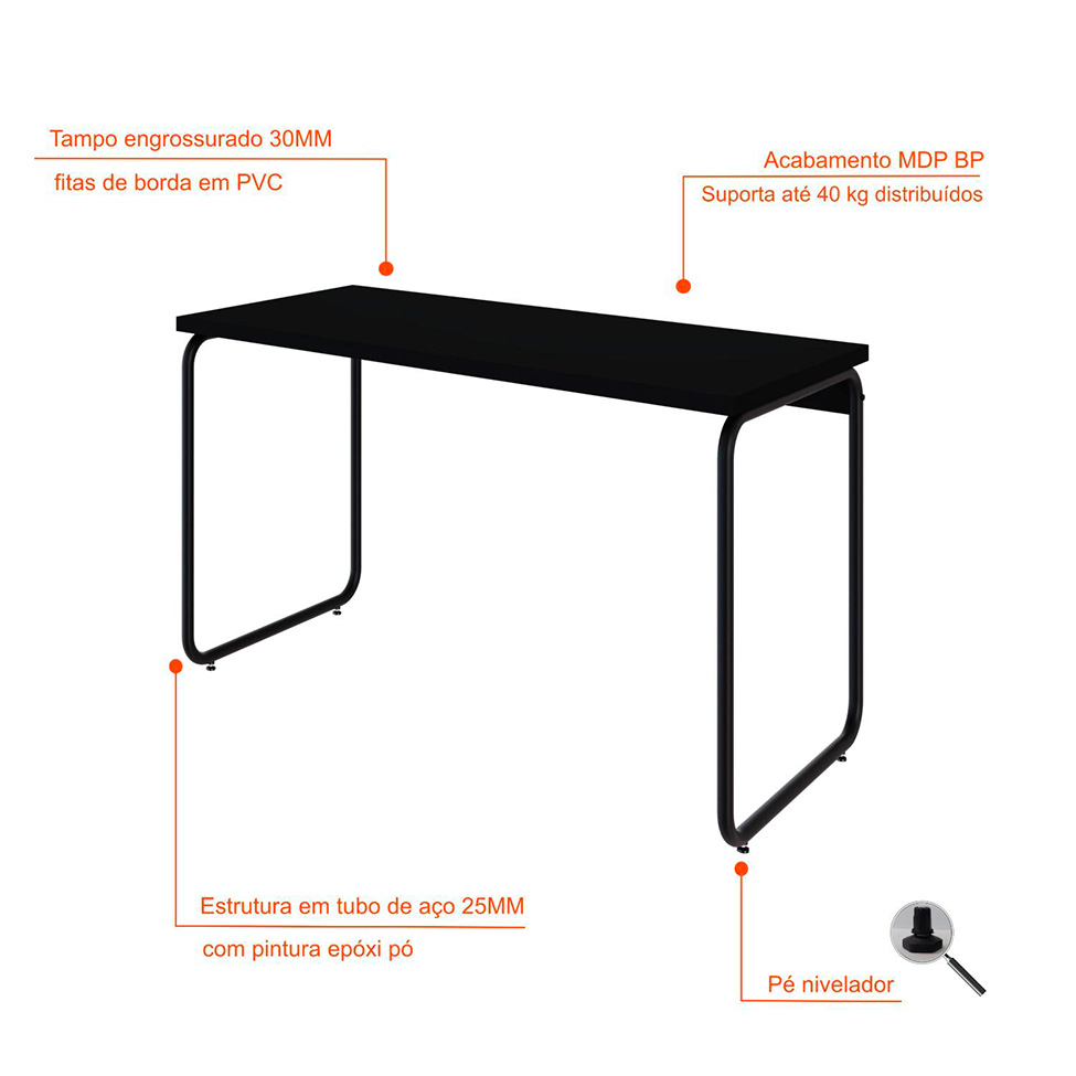 Escrivaninha Round Preta 120 cm