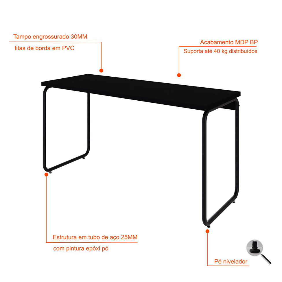 Escrivaninha Round Preta 135 cm