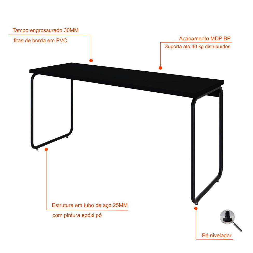 Escrivaninha Round Preta 150 cm