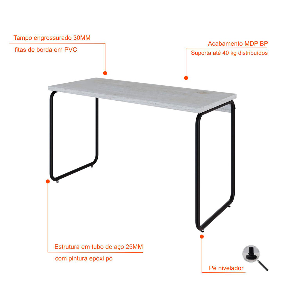 Escrivaninha Round Snow e Preta 120 cm