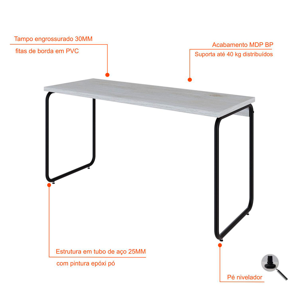 Escrivaninha Round Snow e Preta 135 cm