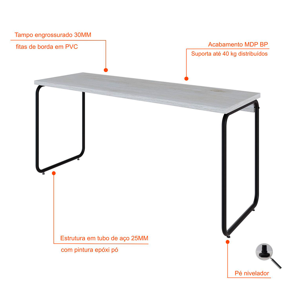 Escrivaninha Round Snow e Preta 150 cm