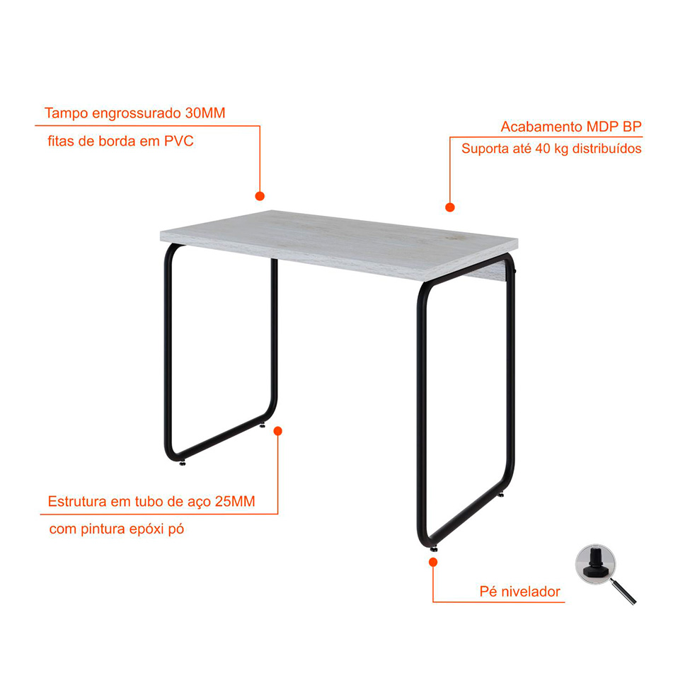 Escrivaninha Round Snow e Preta 90 cm