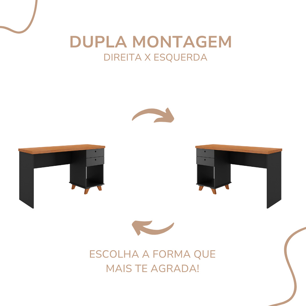 Escrivaninha Sky 2 GV Preta e Freijó