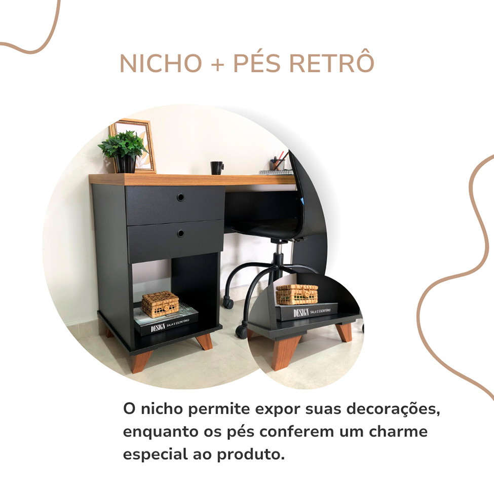 Escrivaninha Sky 2 GV Preta e Freijó