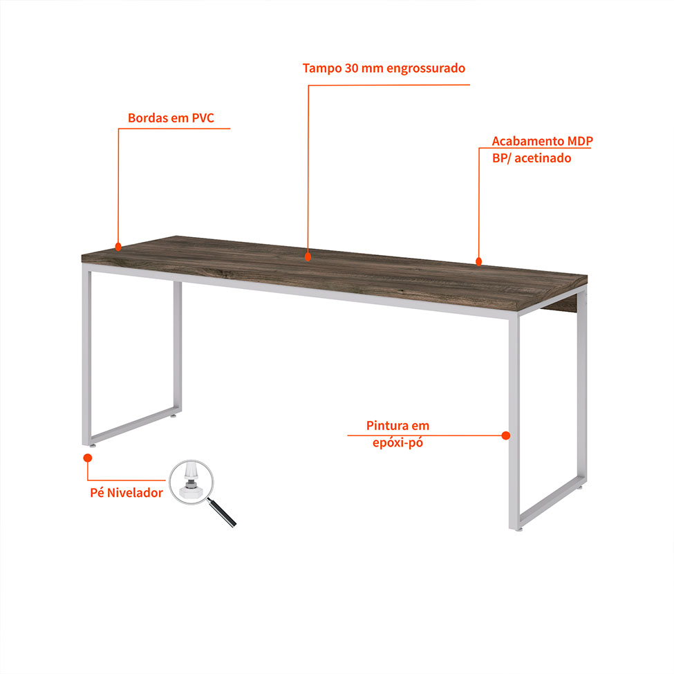 Escrivaninha Studio Carvalho Dark e Branca 180 cm