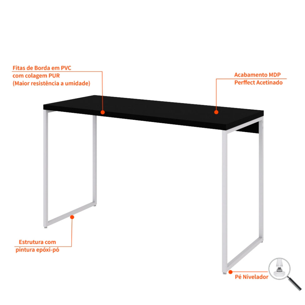 Escrivaninha Studio Preta e Branca 120 cm