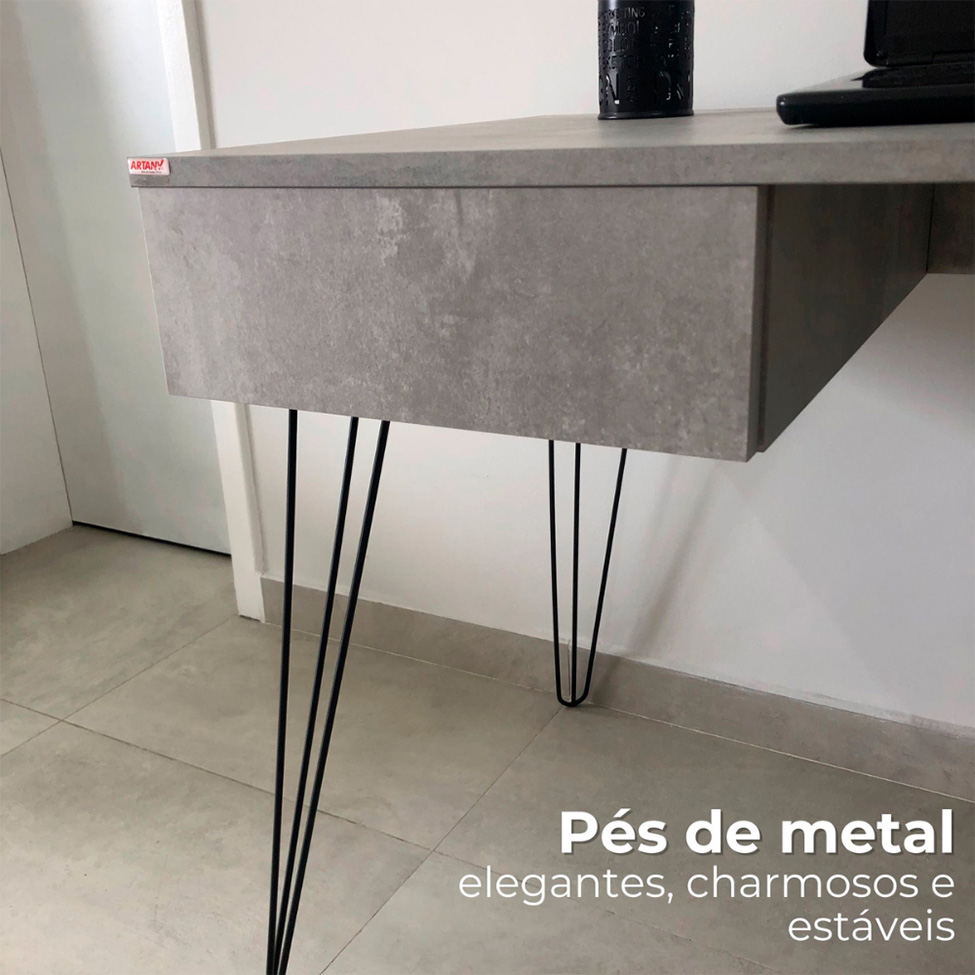 Escrivaninha com Estante Fusion 1 GV Preta e Concreto