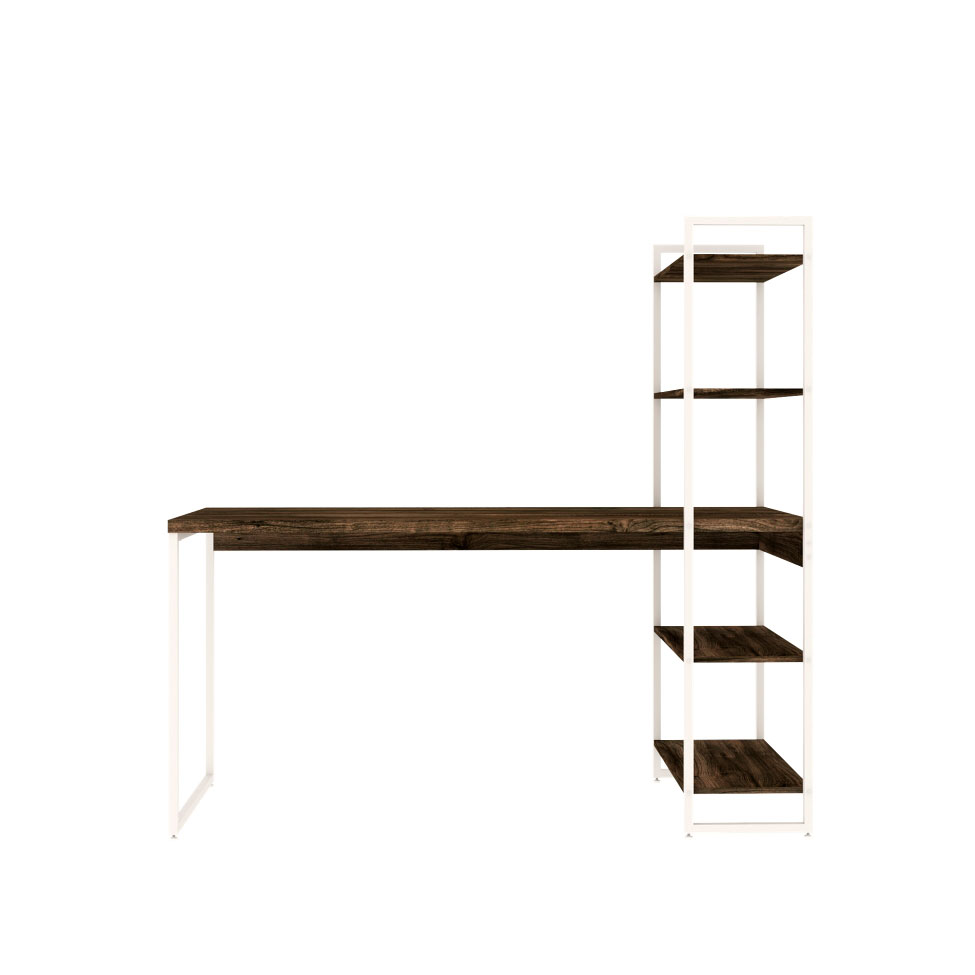 Escrivaninha com Estante Studio Carvalho Dark e Branca 150x147 cm