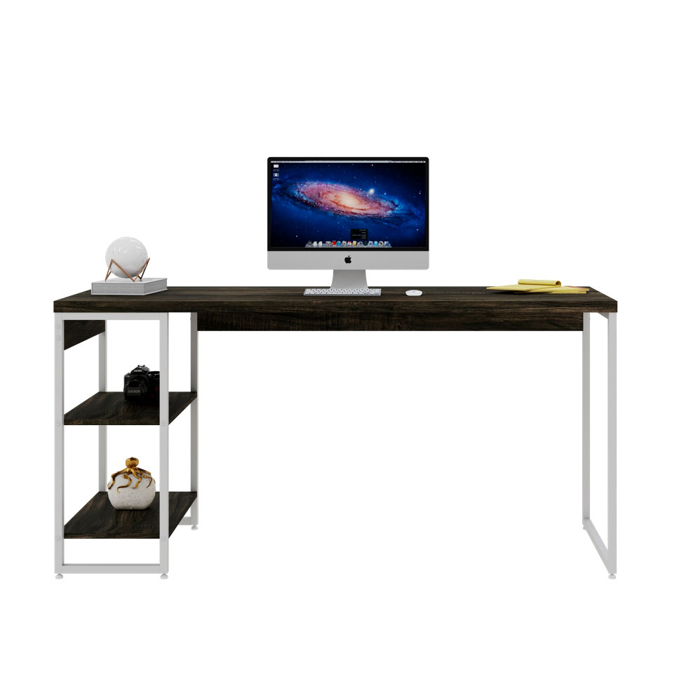 Escrivaninha com Estante Studio Carvalho Dark e Branca 150x75 cm