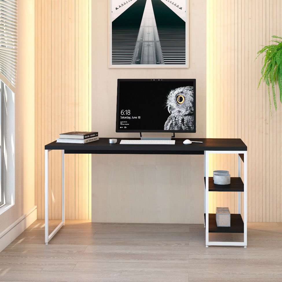 Escrivaninha com Estante Studio Preta e Branca 150x75 cm