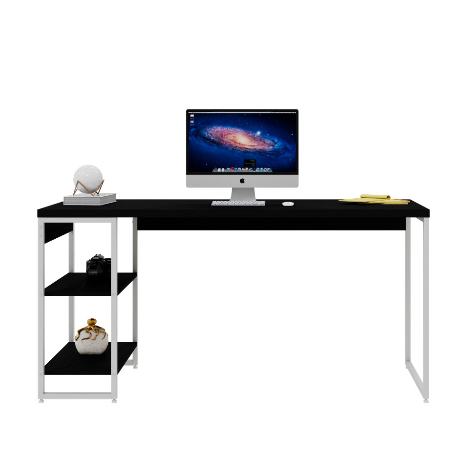 Escrivaninha com Estante Studio Preta e Branca 150x75 cm