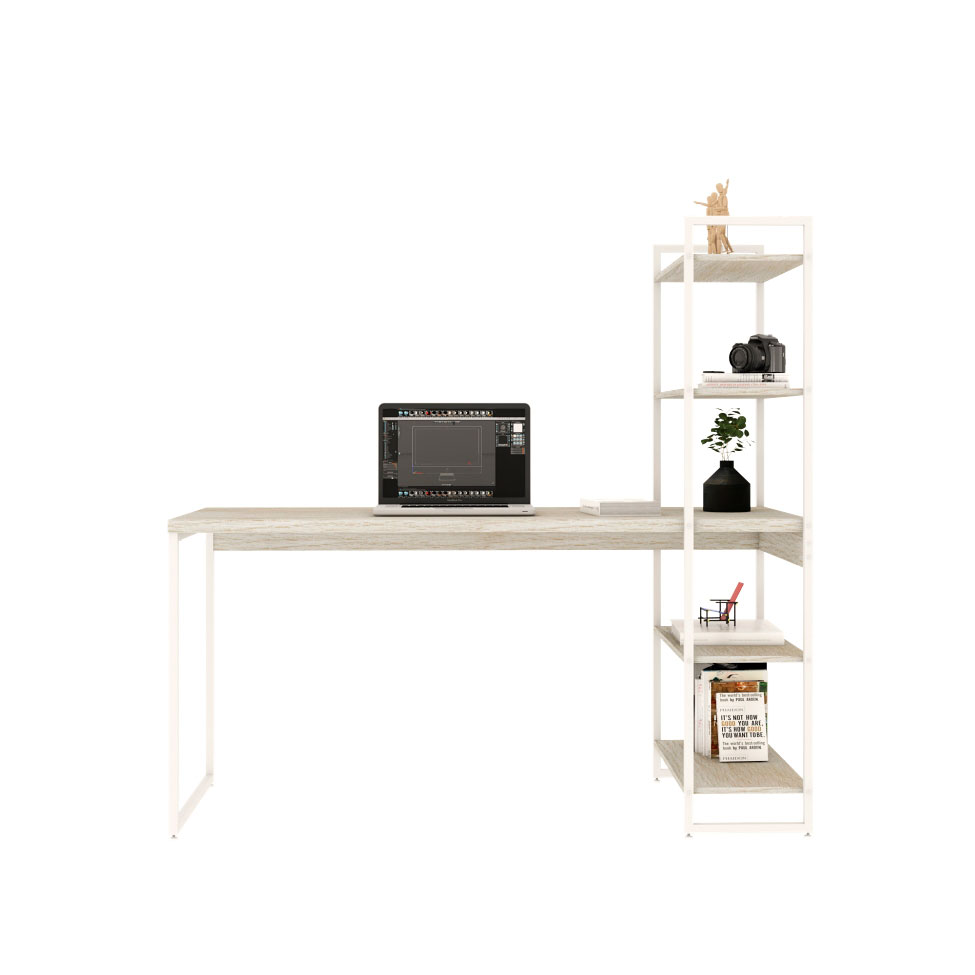 Escrivaninha com Estante Studio Snow e Branca 150x147 cm