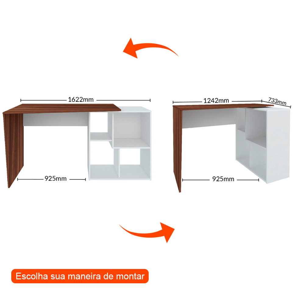 Escrivaninha com Estante Urban Flex Ipê e Branca