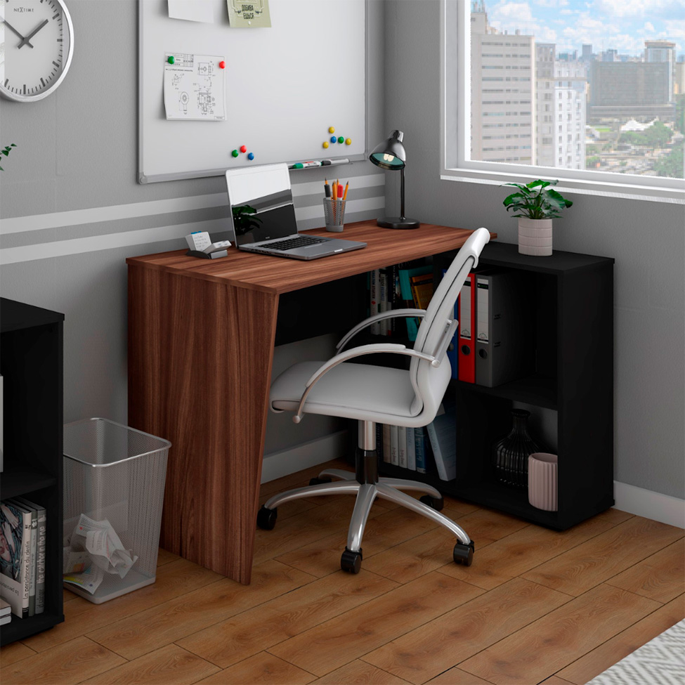 Escrivaninha com Estante Urban Flex Ipê e Preta