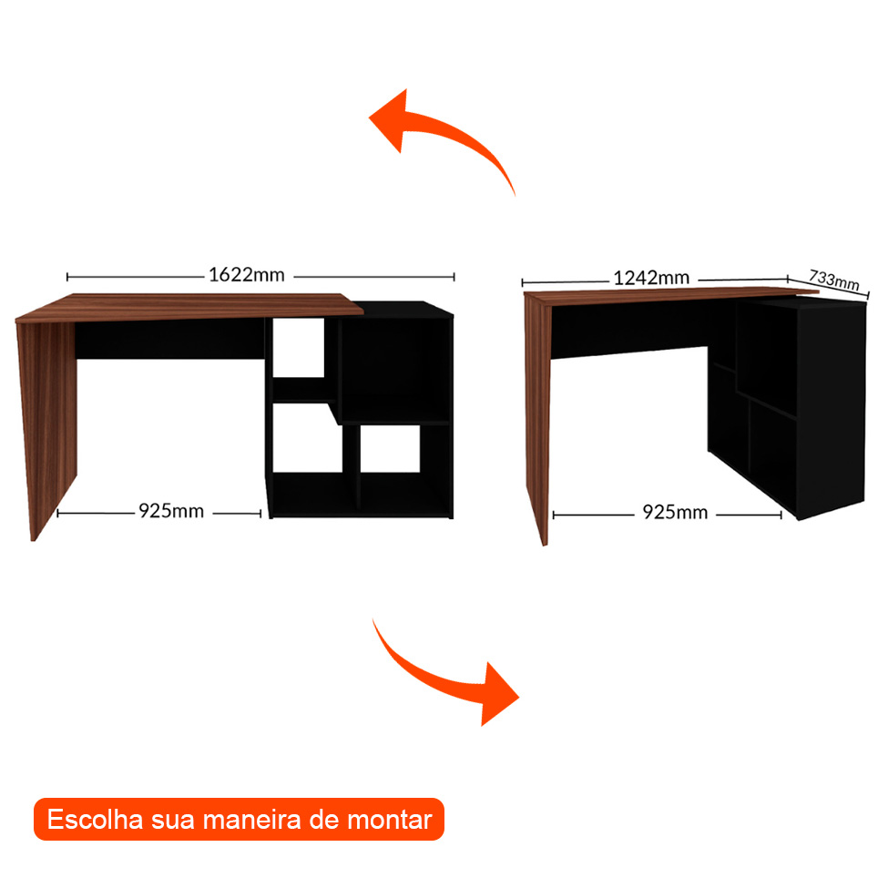 Escrivaninha com Estante Urban Flex Ipê e Preta