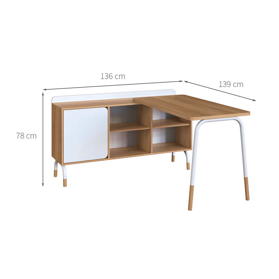 Escrivaninha em L Flexus 1 PT 1 GV Hanover e Branca 139 cm