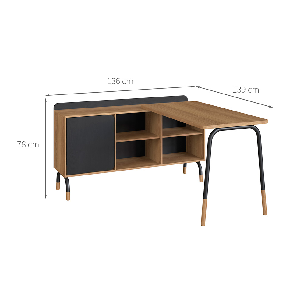 Escrivaninha em L Flexus 1 PT 1 GV Hanover e Preto 139 cm