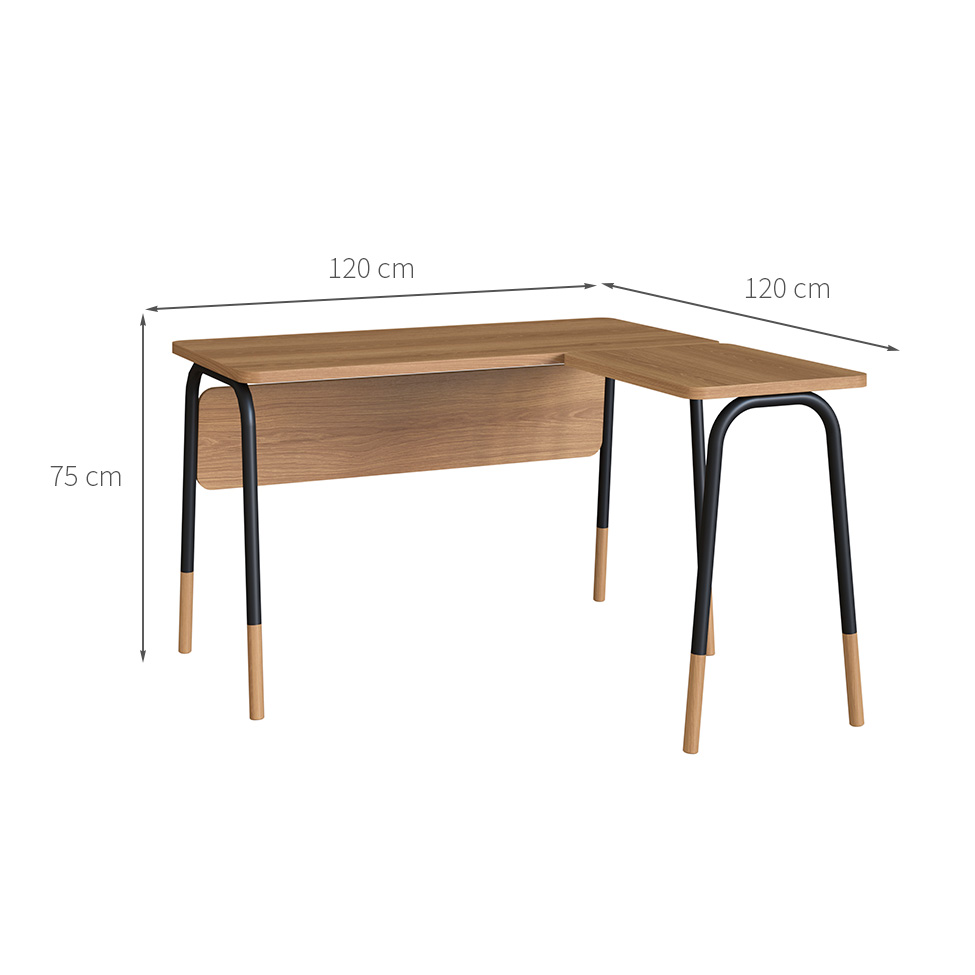 Escrivaninha em L Flexus Hanover e Preta 120 cm