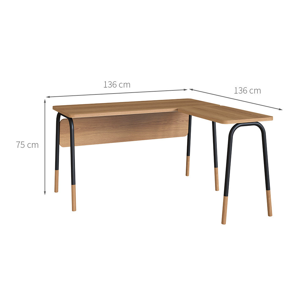 Escrivaninha em L Flexus Hanover e Preta 136 cm