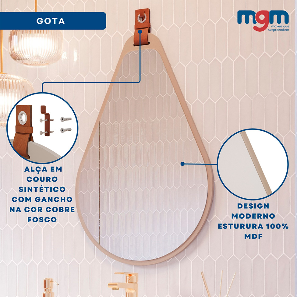 Espelho Decorativo Gota 50x76cm Capuccino