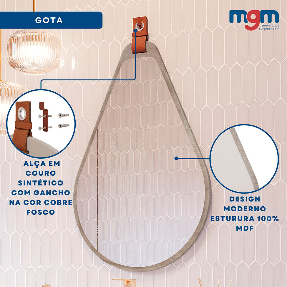 Espelho Decorativo Gota 50x76cm Cimento
