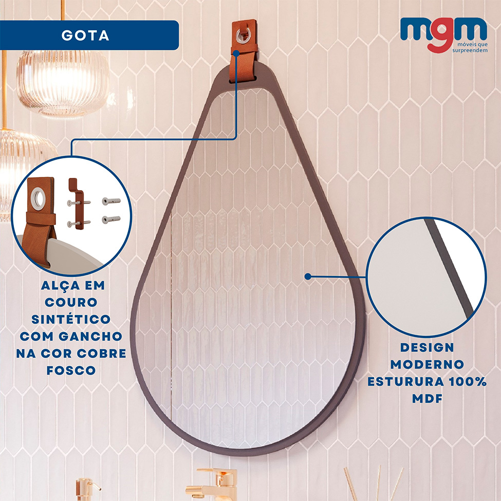 Espelho Decorativo Gota 50x76cm Titanium