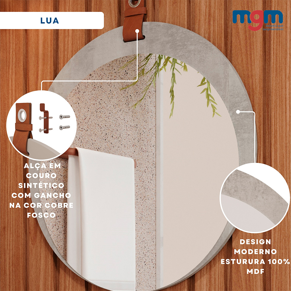 Espelho Decorativo Lua 60x60cm Cimento